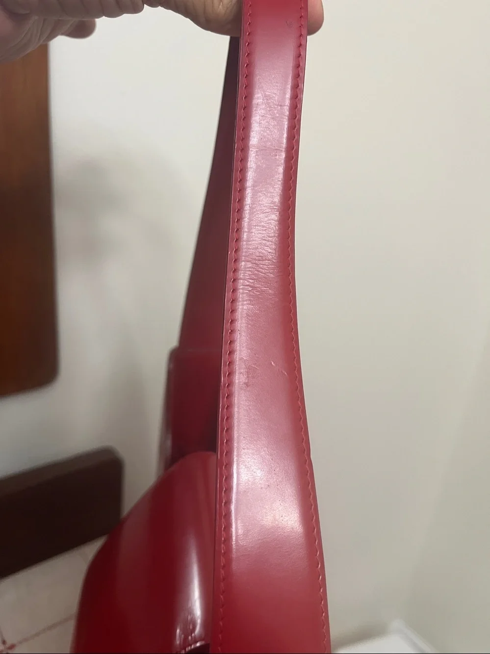 Red Leather medium structured Lancel Shoulder Bag
